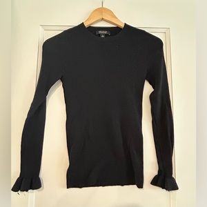 Ann Taylor Black Long Sleeve Merino Wool Sweater with Ruffle Cuffs Size M